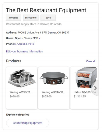 Product listing in google my business